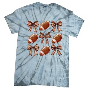 Coquette Bow American Football Thanksgiving Autumn Fall Yall Tie-Dye T-Shirt