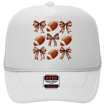 Coquette Bow American Football Thanksgiving Autumn Fall Yall High Crown Mesh Back Trucker Hat