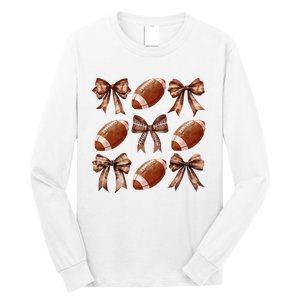 Coquette Bow American Football Thanksgiving Autumn Fall Yall Long Sleeve Shirt