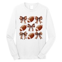 Coquette Bow American Football Thanksgiving Autumn Fall Yall Long Sleeve Shirt