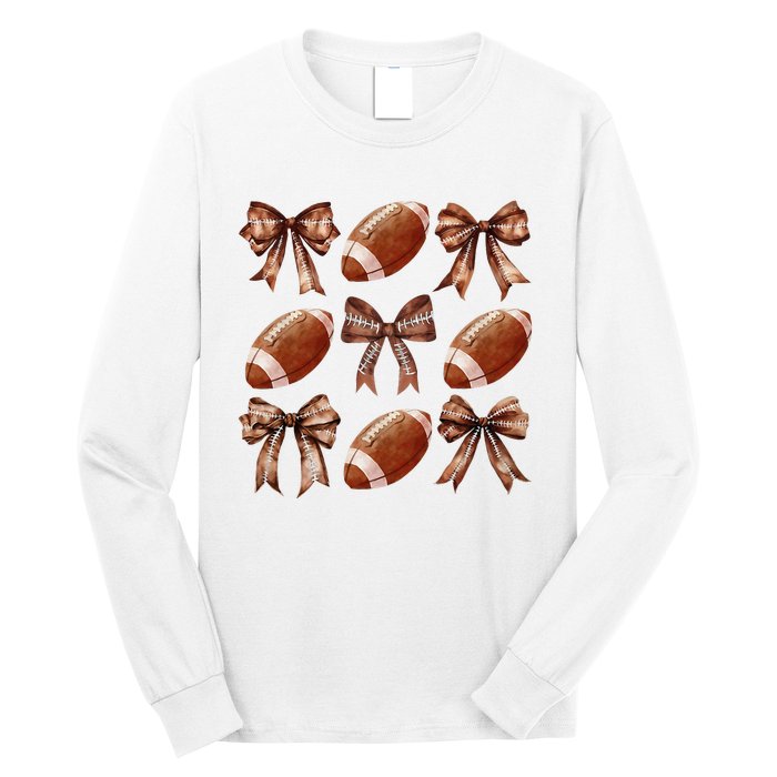 Coquette Bow American Football Thanksgiving Autumn Fall Yall Long Sleeve Shirt