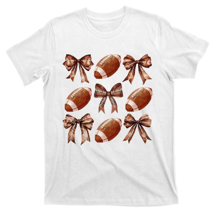 Coquette Bow American Football Thanksgiving Autumn Fall Yall T-Shirt