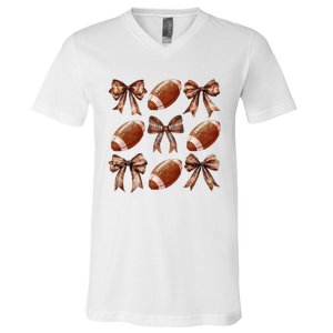 Coquette Bow American Football Thanksgiving Autumn Fall Yall V-Neck T-Shirt