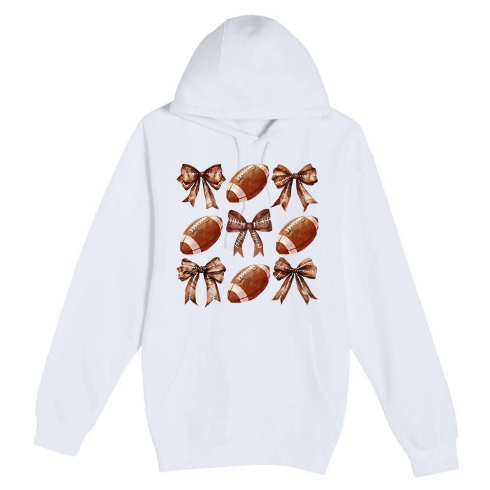 Coquette Bow American Football Thanksgiving Autumn Fall Yall Premium Pullover Hoodie