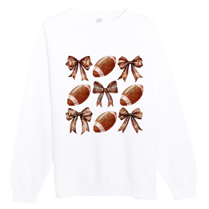 Coquette Bow American Football Thanksgiving Autumn Fall Yall Premium Crewneck Sweatshirt