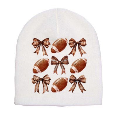 Coquette Bow American Football Thanksgiving Autumn Fall Yall Short Acrylic Beanie