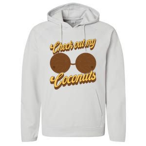 Coconut Bra Adult Check Out My Coconuts Shell Bra Performance Fleece Hoodie