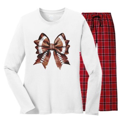 Coquette Bow American Football Thanksgiving Autumn Fall Women's Long Sleeve Flannel Pajama Set 