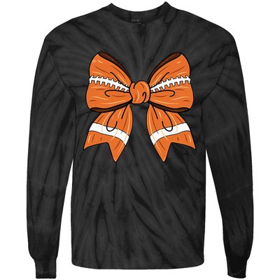 Coquette Bow American Football Thanksgiving Tie-Dye Long Sleeve Shirt