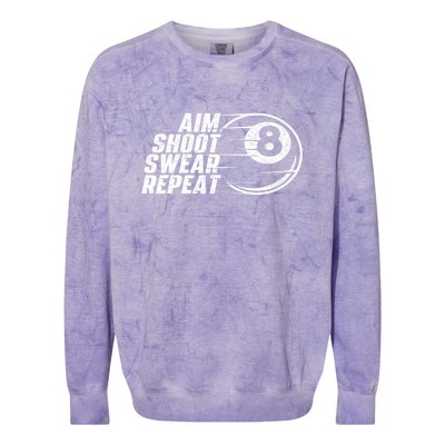 Cool Billiards Aim Shoot Swear Repeat Billiard Lover Pool Sports Game Gift Colorblast Crewneck Sweatshirt