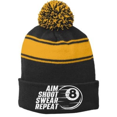 Cool Billiards Aim Shoot Swear Repeat Billiard Lover Pool Sports Game Gift Stripe Pom Pom Beanie