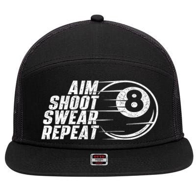 Cool Billiards Aim Shoot Swear Repeat Billiard Lover Pool Sports Game Gift 7 Panel Mesh Trucker Snapback Hat