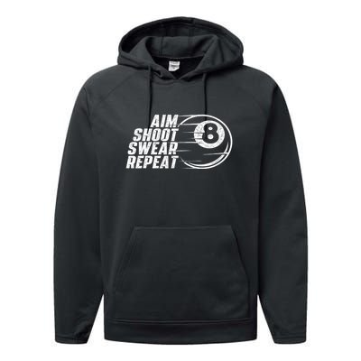 Cool Billiards Aim Shoot Swear Repeat Billiard Lover Pool Sports Game Gift Performance Fleece Hoodie