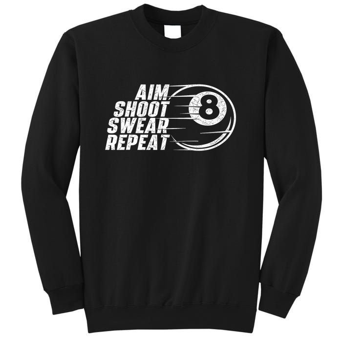 Cool Billiards Aim Shoot Swear Repeat Billiard Lover Pool Sports Game Gift Sweatshirt