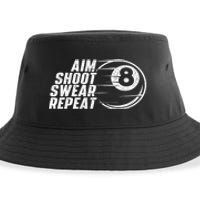 Cool Billiards Aim Shoot Swear Repeat Billiard Lover Pool Sports Game Gift Sustainable Bucket Hat