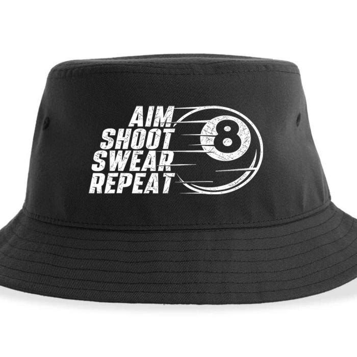 Cool Billiards Aim Shoot Swear Repeat Billiard Lover Pool Sports Game Gift Sustainable Bucket Hat