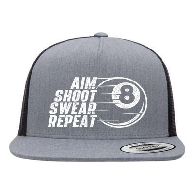 Cool Billiards Aim Shoot Swear Repeat Billiard Lover Pool Sports Game Gift Flat Bill Trucker Hat