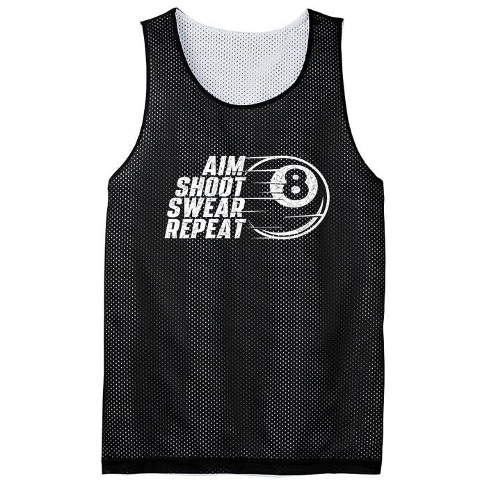 Cool Billiards Aim Shoot Swear Repeat Billiard Lover Pool Sports Game Gift Mesh Reversible Basketball Jersey Tank