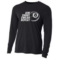 Cool Billiards Aim Shoot Swear Repeat Billiard Lover Pool Sports Game Gift Cooling Performance Long Sleeve Crew