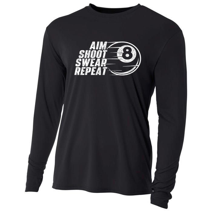 Cool Billiards Aim Shoot Swear Repeat Billiard Lover Pool Sports Game Gift Cooling Performance Long Sleeve Crew