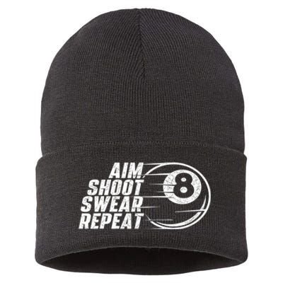 Cool Billiards Aim Shoot Swear Repeat Billiard Lover Pool Sports Game Gift Sustainable Knit Beanie