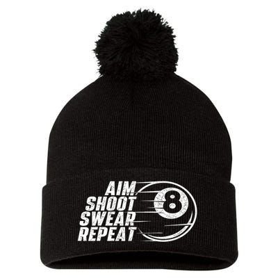 Cool Billiards Aim Shoot Swear Repeat Billiard Lover Pool Sports Game Gift Pom Pom 12in Knit Beanie