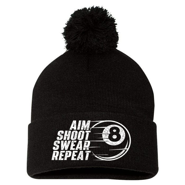 Cool Billiards Aim Shoot Swear Repeat Billiard Lover Pool Sports Game Gift Pom Pom 12in Knit Beanie