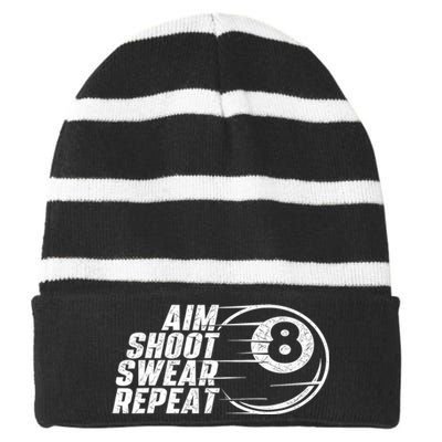 Cool Billiards Aim Shoot Swear Repeat Billiard Lover Pool Sports Game Gift Striped Beanie with Solid Band