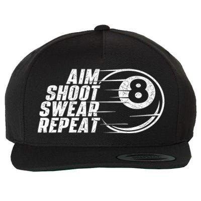 Cool Billiards Aim Shoot Swear Repeat Billiard Lover Pool Sports Game Gift Wool Snapback Cap