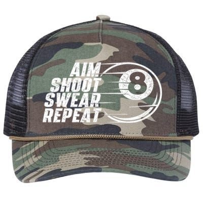 Cool Billiards Aim Shoot Swear Repeat Billiard Lover Pool Sports Game Gift Retro Rope Trucker Hat Cap