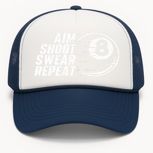 Cool Billiards Aim Shoot Swear Repeat Billiard Lover Pool Sports Game Gift Trucker Hat