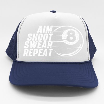 Cool Billiards Aim Shoot Swear Repeat Billiard Lover Pool Sports Game Gift Trucker Hat