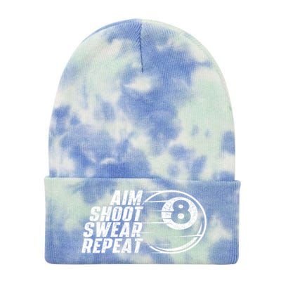 Cool Billiards Aim Shoot Swear Repeat Billiard Lover Pool Sports Game Gift Tie Dye 12in Knit Beanie