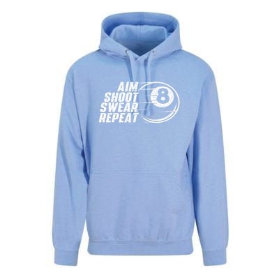 Cool Billiards Aim Shoot Swear Repeat Billiard Lover Pool Sports Game Gift Unisex Surf Hoodie