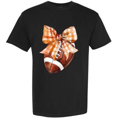 Coquette Bow American Football Autumn Thanksgiving Game Day Garment-Dyed Heavyweight T-Shirt