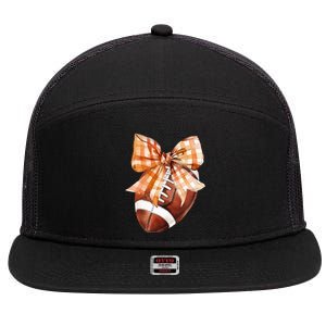 Coquette Bow American Football Autumn Thanksgiving Game Day 7 Panel Mesh Trucker Snapback Hat