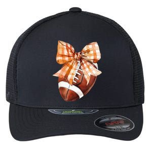 Coquette Bow American Football Autumn Thanksgiving Game Day Flexfit Unipanel Trucker Cap