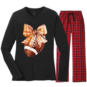 Coquette Bow American Football Autumn Thanksgiving Game Day Women's Long Sleeve Flannel Pajama Set 