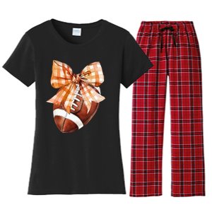 Coquette Bow American Football Autumn Thanksgiving Game Day Women's Flannel Pajama Set