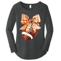 Coquette Bow American Football Autumn Thanksgiving Game Day Women's Perfect Tri Tunic Long Sleeve Shirt