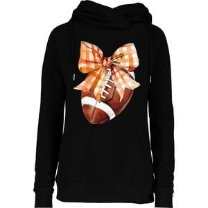 Coquette Bow American Football Autumn Thanksgiving Game Day Womens Funnel Neck Pullover Hood