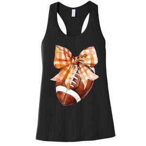 Coquette Bow American Football Autumn Thanksgiving Game Day Women's Racerback Tank