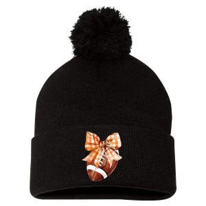 Coquette Bow American Football Autumn Thanksgiving Game Day Pom Pom 12in Knit Beanie