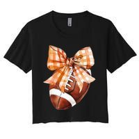 Coquette Bow American Football Autumn Thanksgiving Game Day Women's Crop Top Tee