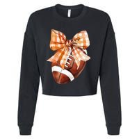 Coquette Bow American Football Autumn Thanksgiving Game Day Cropped Pullover Crew