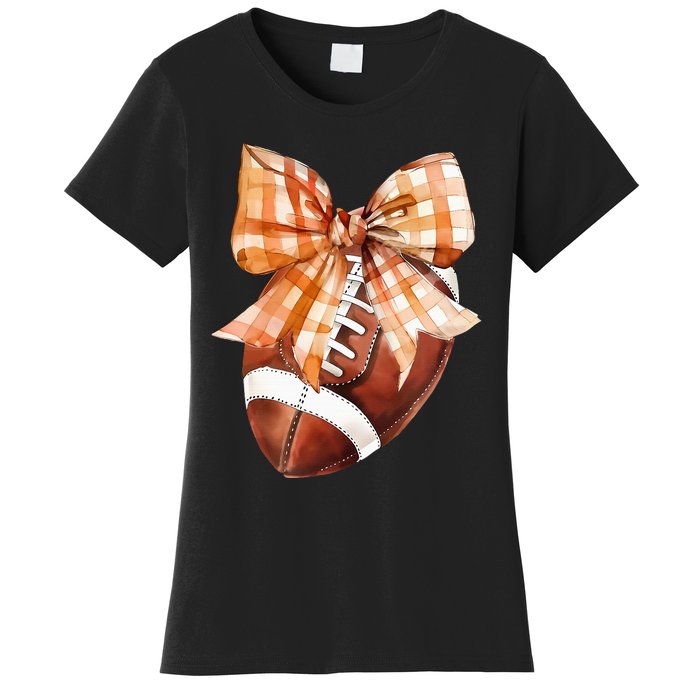 Coquette Bow American Football Autumn Thanksgiving Game Day Women's T-Shirt