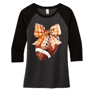 Coquette Bow American Football Autumn Thanksgiving Game Day Women's Tri-Blend 3/4-Sleeve Raglan Shirt