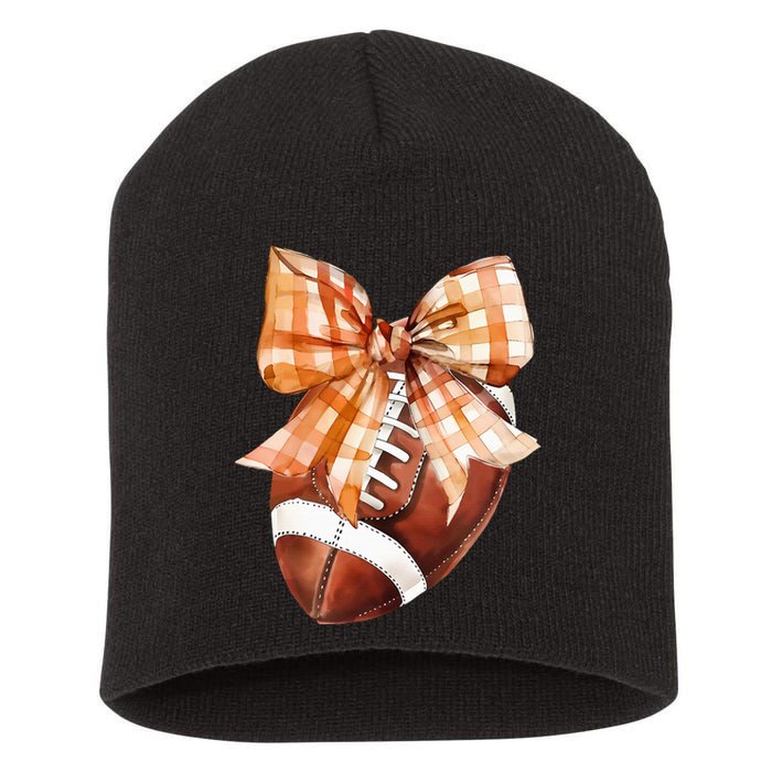 Coquette Bow American Football Autumn Thanksgiving Game Day Short Acrylic Beanie