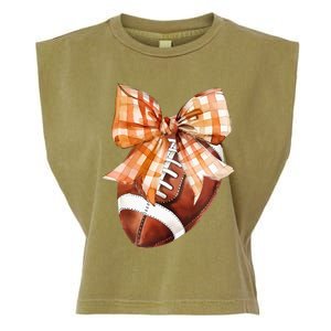 Coquette Bow American Football Autumn Thanksgiving Game Day Garment-Dyed Women's Muscle Tee