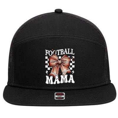 Coquette Bow American Football Mama Thanksgiving Autumn Fall 7 Panel Mesh Trucker Snapback Hat